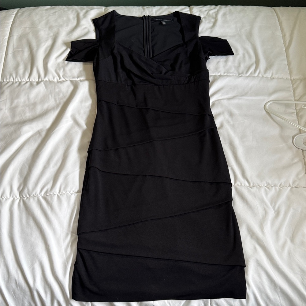 White House Black Market Black Tiered Ruffle Sheath Midi Dress